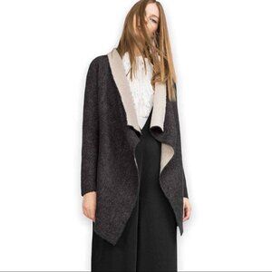 ZARA Knit Women's Wool Blend Dark Gray Waterfall Open Cardigan Sweater Size L